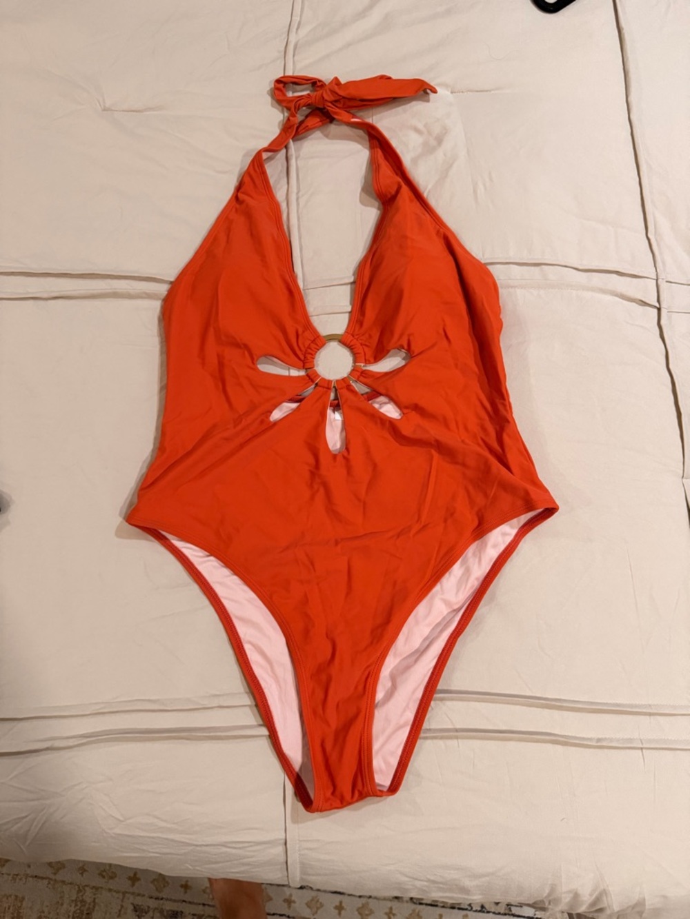 Cupshe Bright Orange Halter One-Piece Swimsuit with Ring Cutouts
